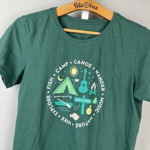 Life Is Good Crusher Tee T-Shirt‎ Womens M Green Camp Canoe Wander Explore